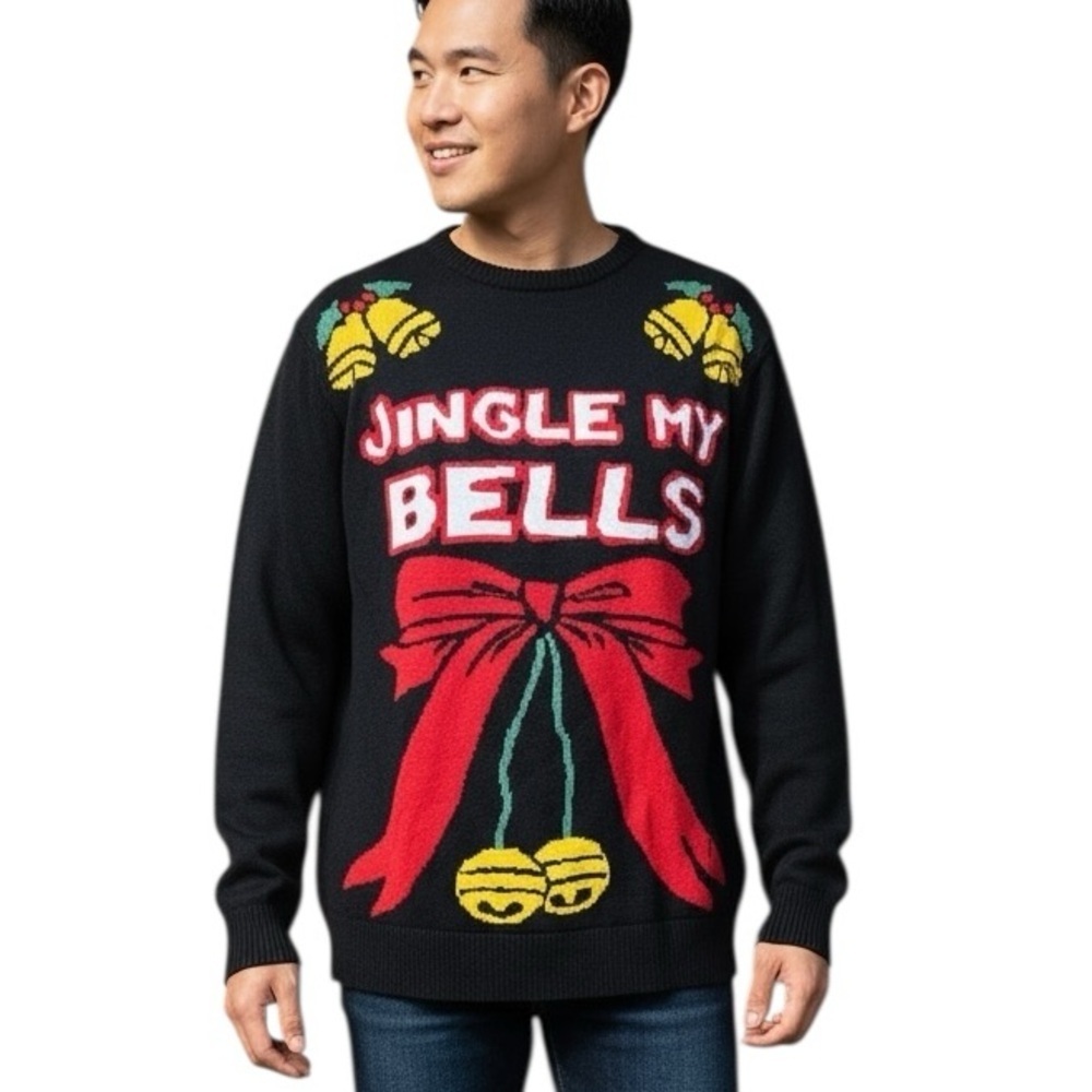 Men’s Brooklyn Express Medium Black Jingle My Bells Ugly Christmas Sweater